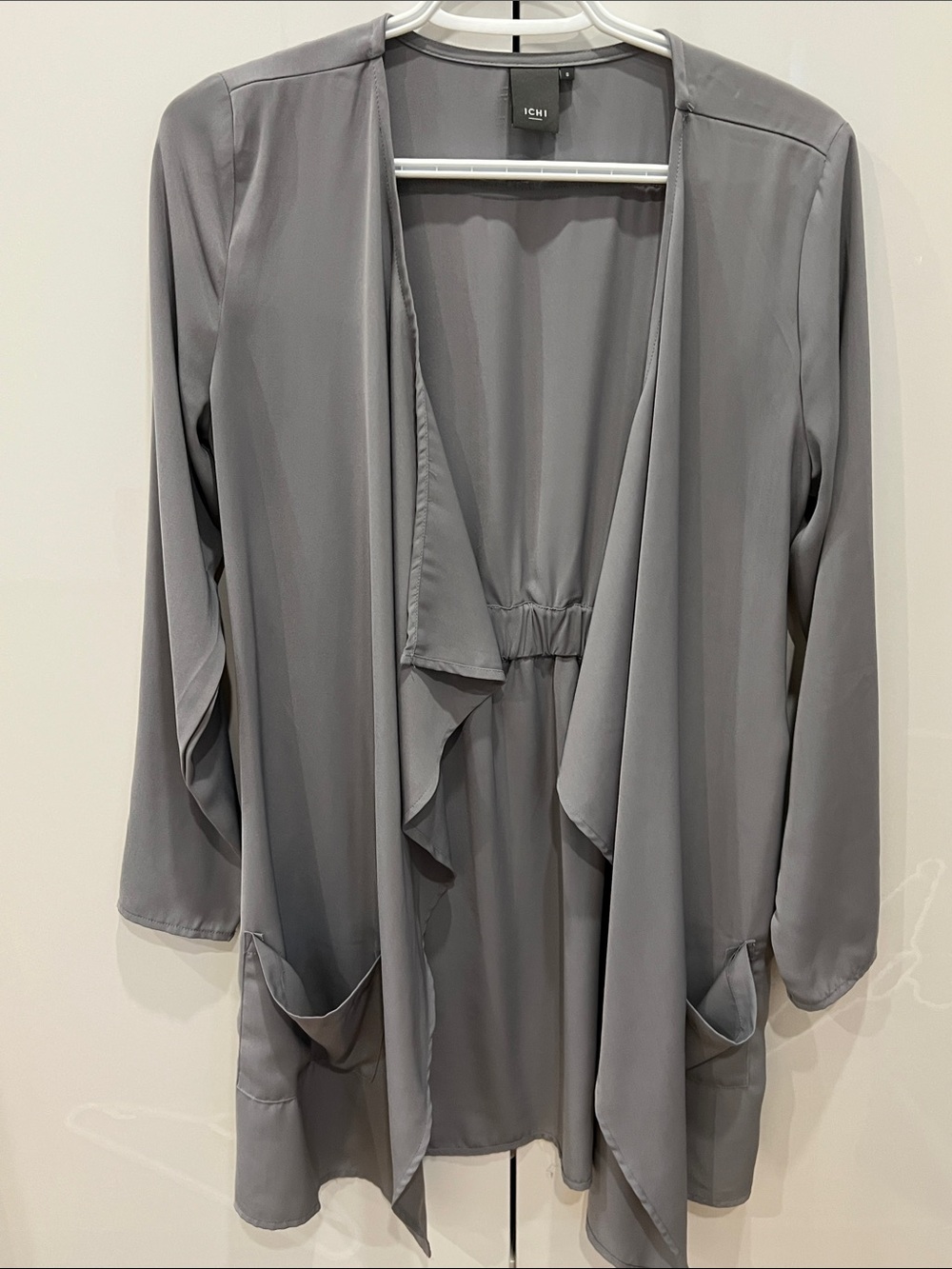 ICHI Women's Gray Draped Open-Front Cardigan